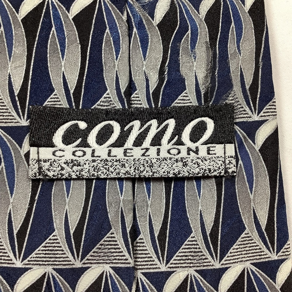 Como Collezione Men's Silk Necktie Blue Gray Black Geometric Abstract